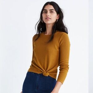 Madewell Texture & Thread Jacquard Knot-Front Top in Antique Gold